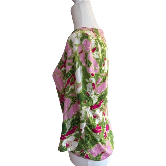 Talbots Green Pink Floral Print Button Down Cardigan Sweater Petite Small - Picture 5 of 8